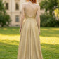 Champagne A Line Spaghetti Straps Long Bridesmaid Dress