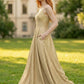 Champagne A Line Spaghetti Straps Long Bridesmaid Dress