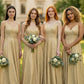 Champagne A Line Spaghetti Straps Long Bridesmaid Dress