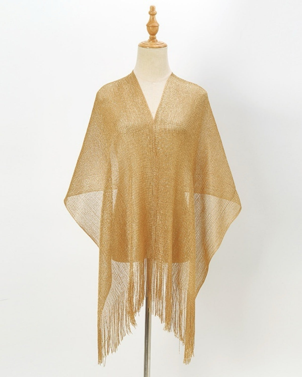 V-Neck Sheer Evening Wrap with Fringe