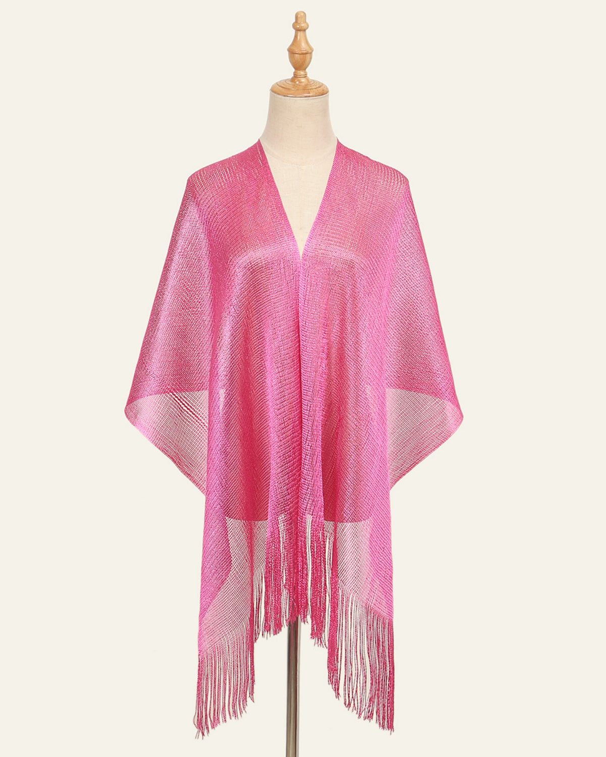 V-Neck Sheer Evening Wrap with Fringe