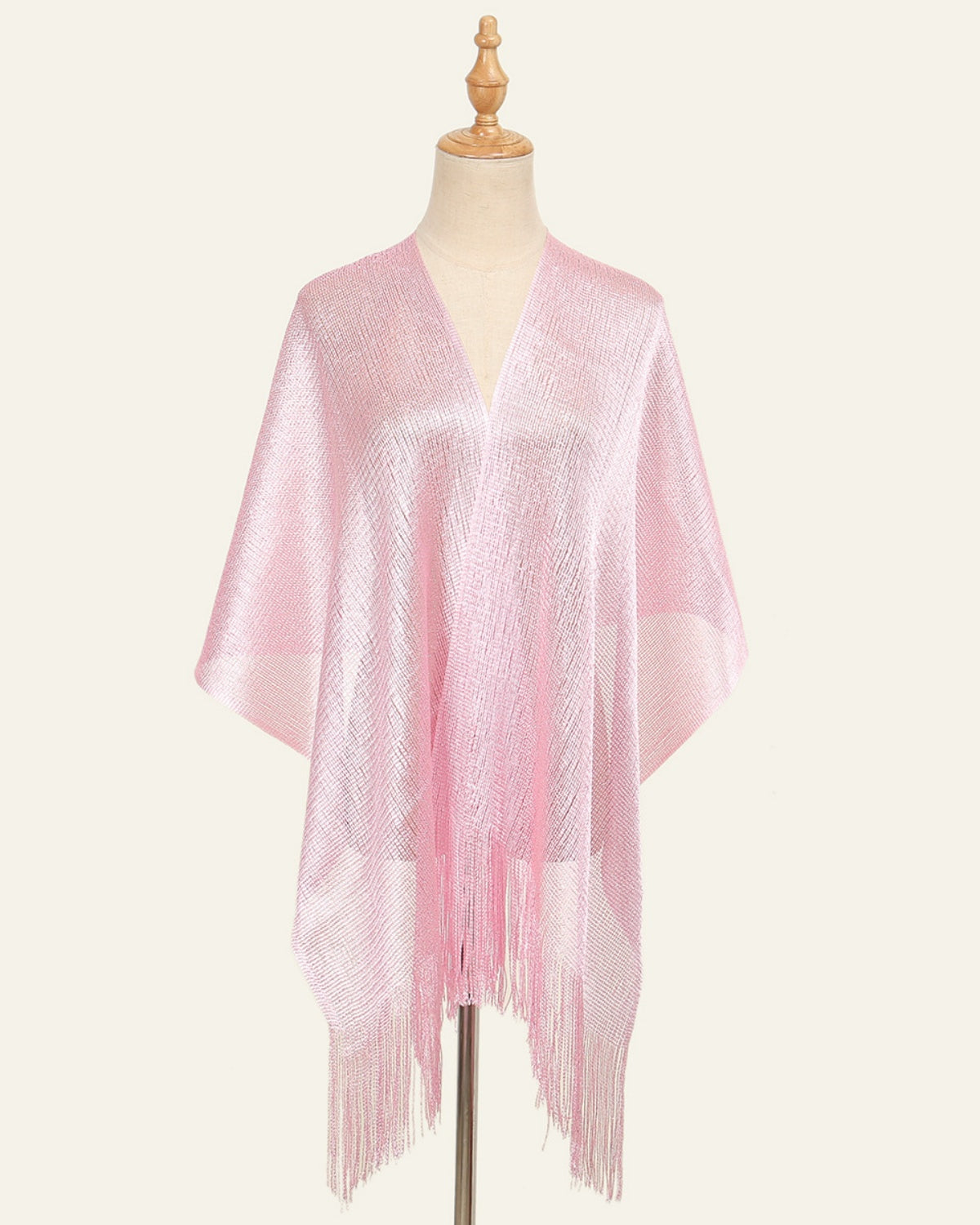 V-Neck Sheer Evening Wrap with Fringe