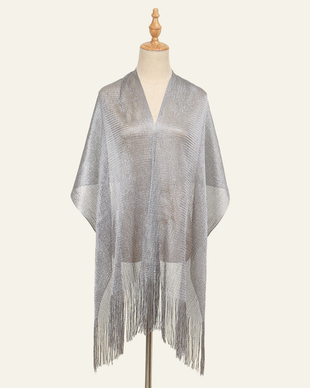 V-Neck Sheer Evening Wrap with Fringe