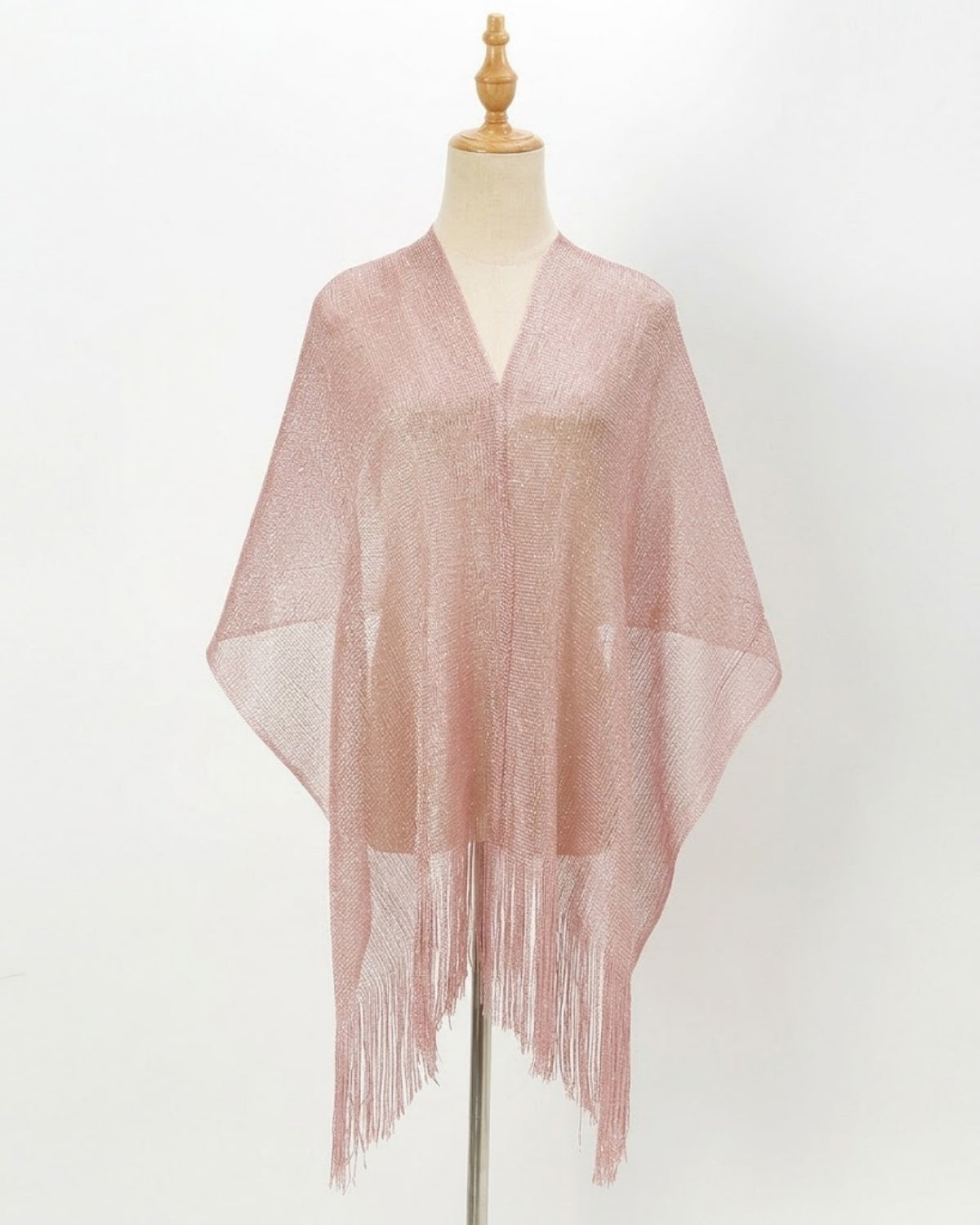 V-Neck Sheer Evening Wrap with Fringe