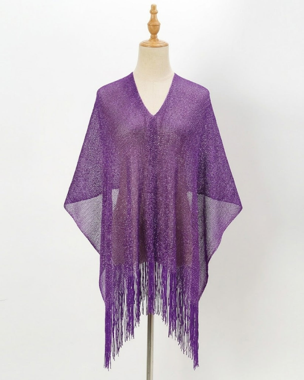 V-Neck Sheer Evening Wrap with Fringe