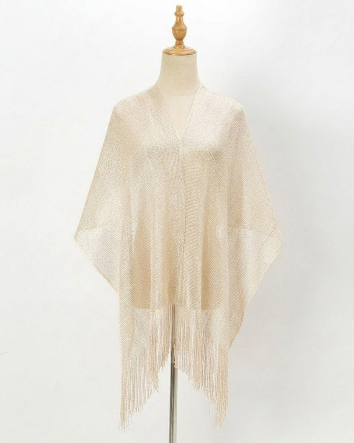 V-Neck Sheer Evening Wrap with Fringe