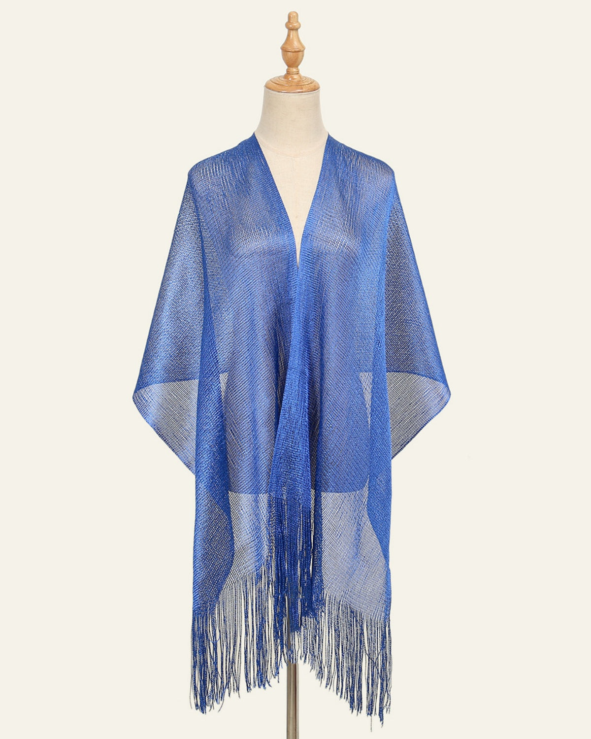 V-Neck Sheer Evening Wrap with Fringe