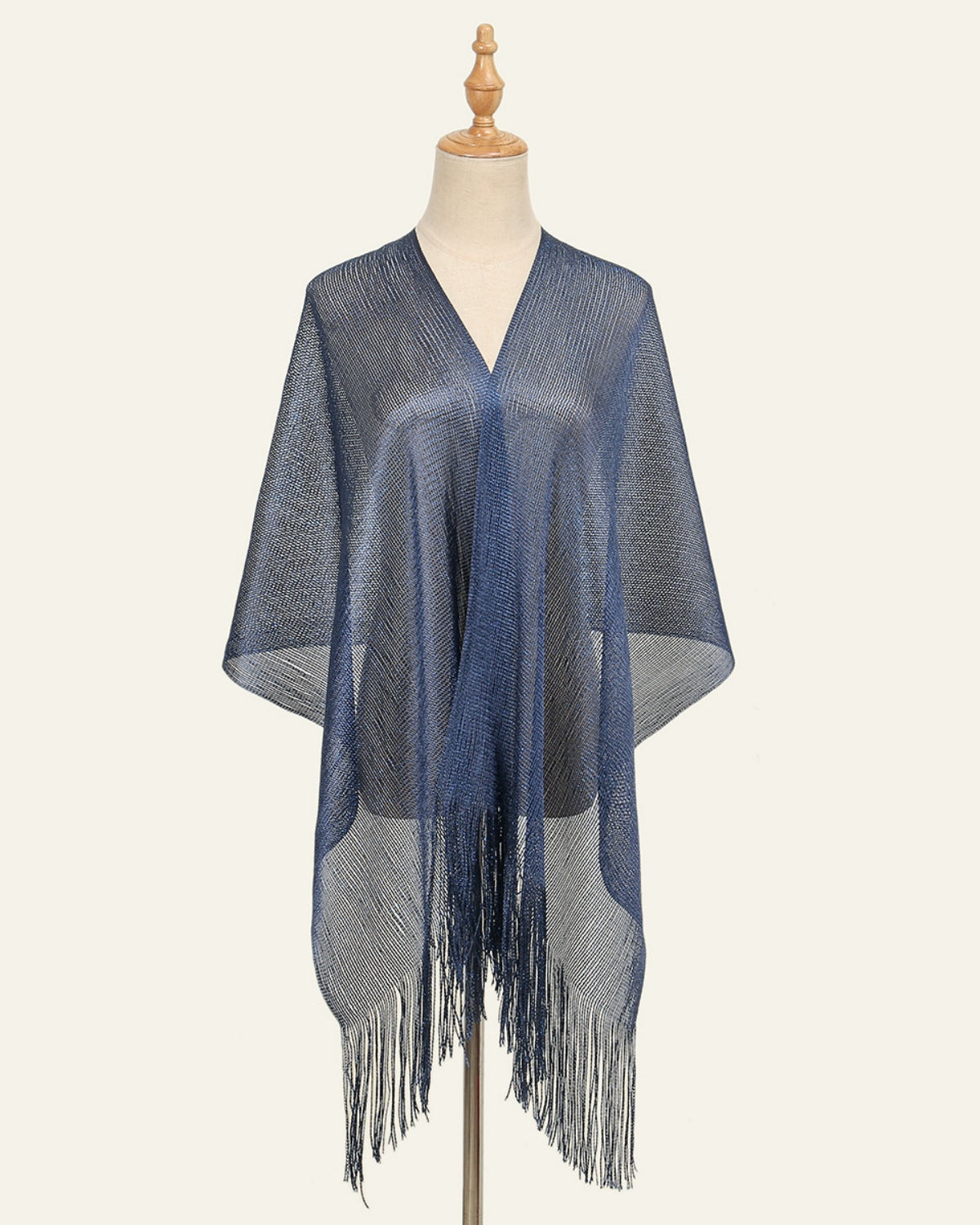V-Neck Sheer Evening Wrap with Fringe