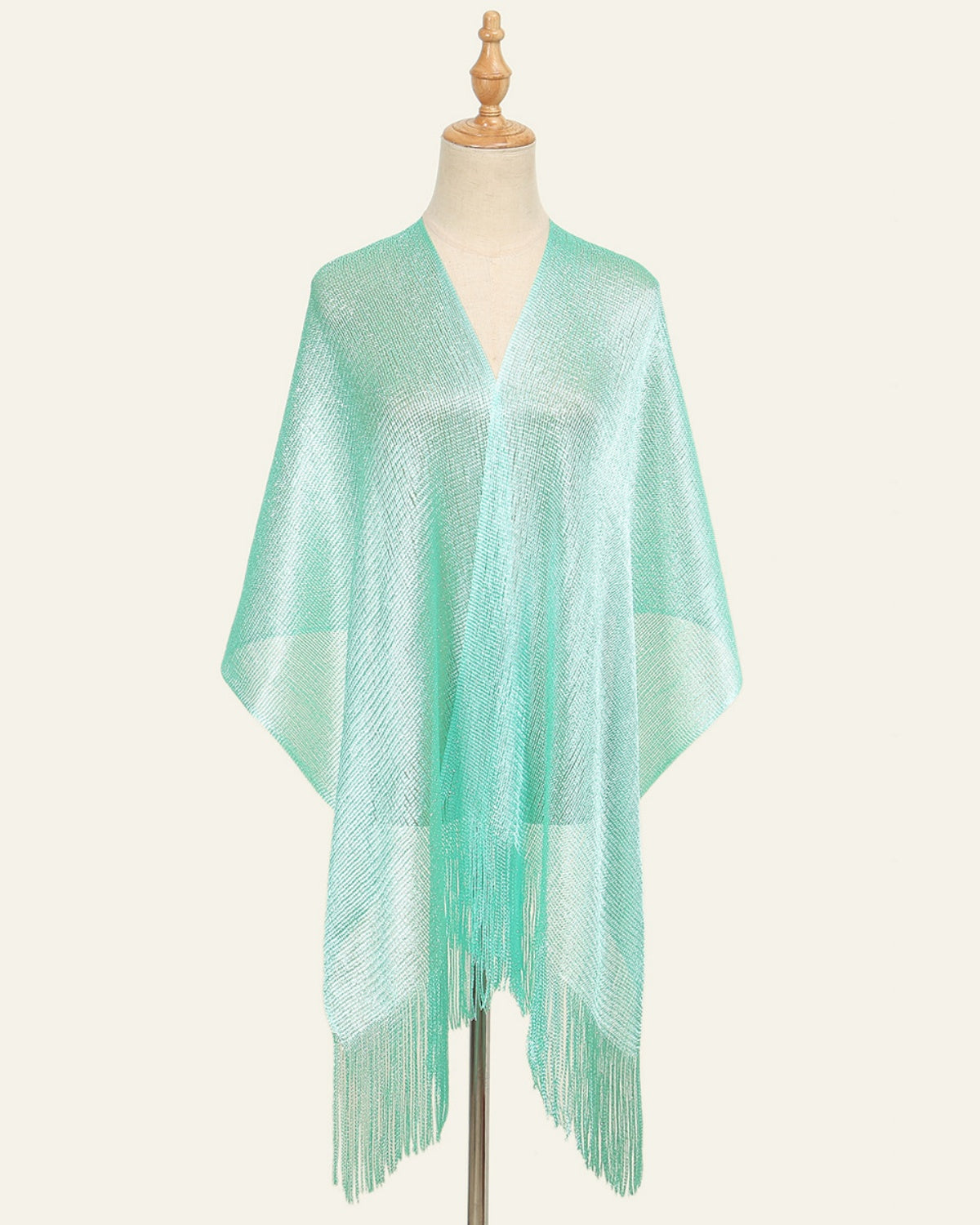 V-Neck Sheer Evening Wrap with Fringe