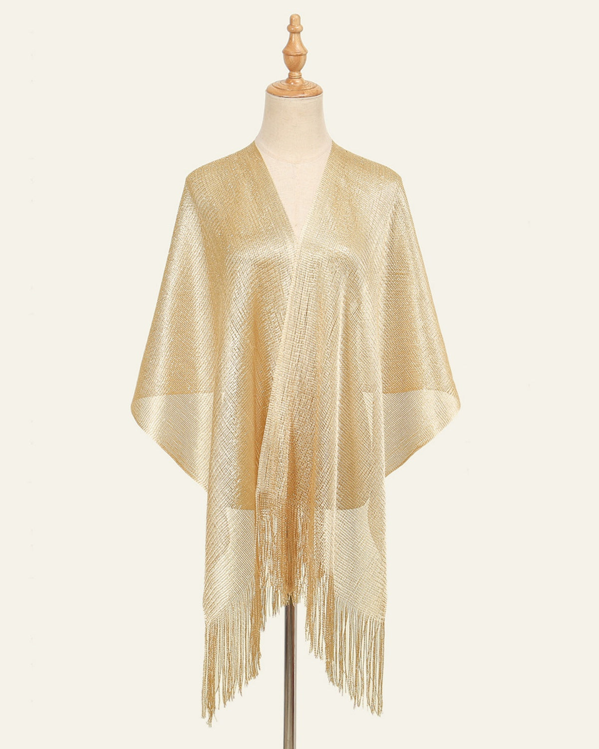 V-Neck Sheer Evening Wrap with Fringe