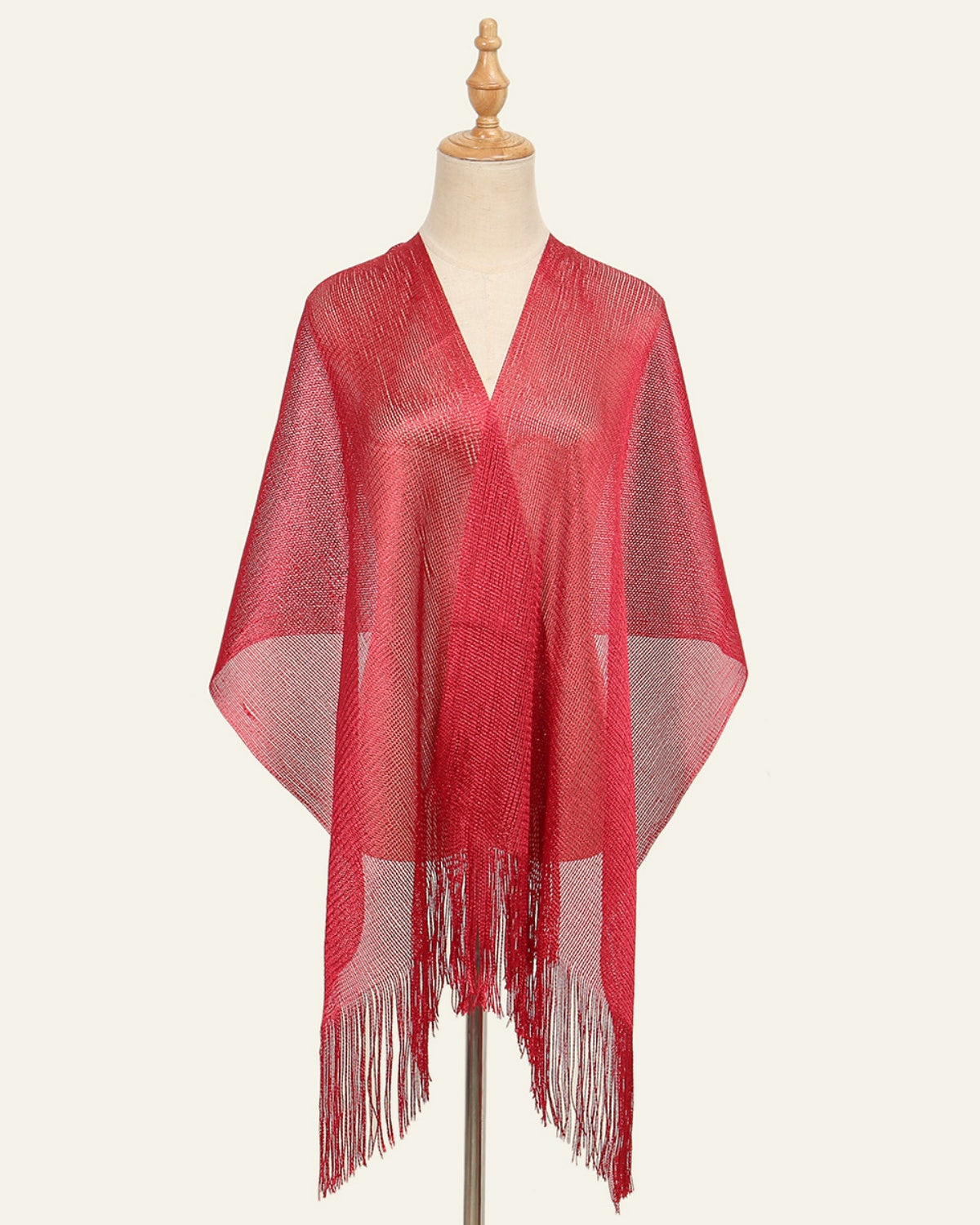 V-Neck Sheer Evening Wrap with Fringe