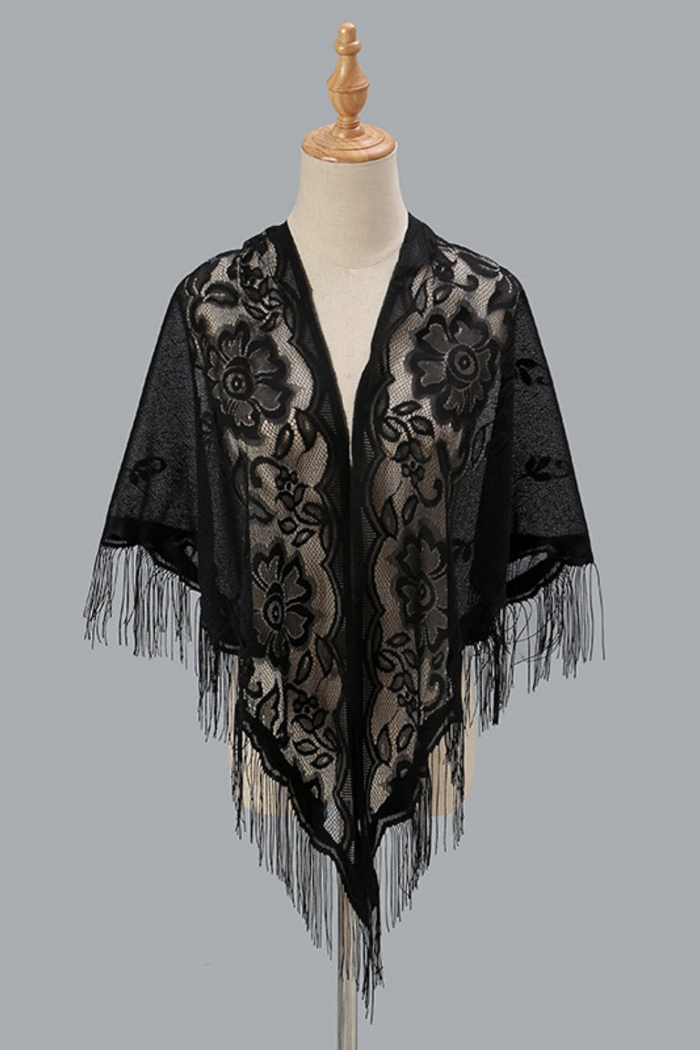 Open Front Floral Evening Wrap with Fringe