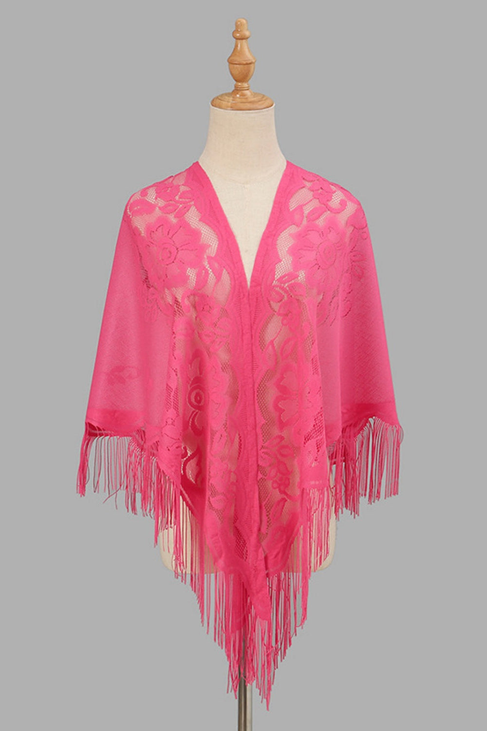 Open Front Floral Evening Wrap with Fringe