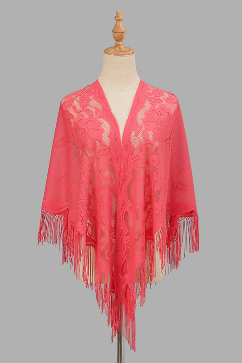 Open Front Floral Evening Wrap with Fringe