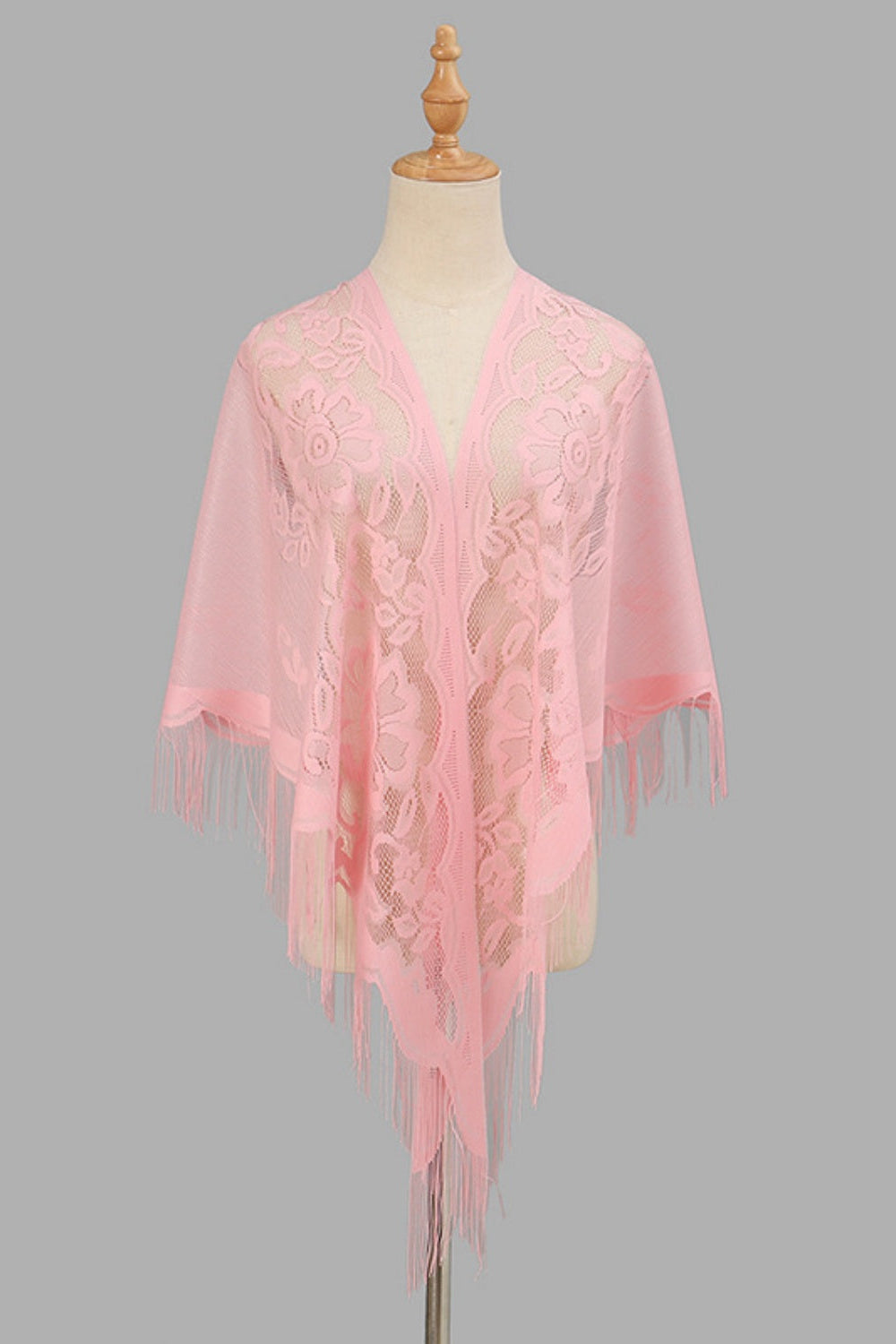 Open Front Floral Evening Wrap with Fringe