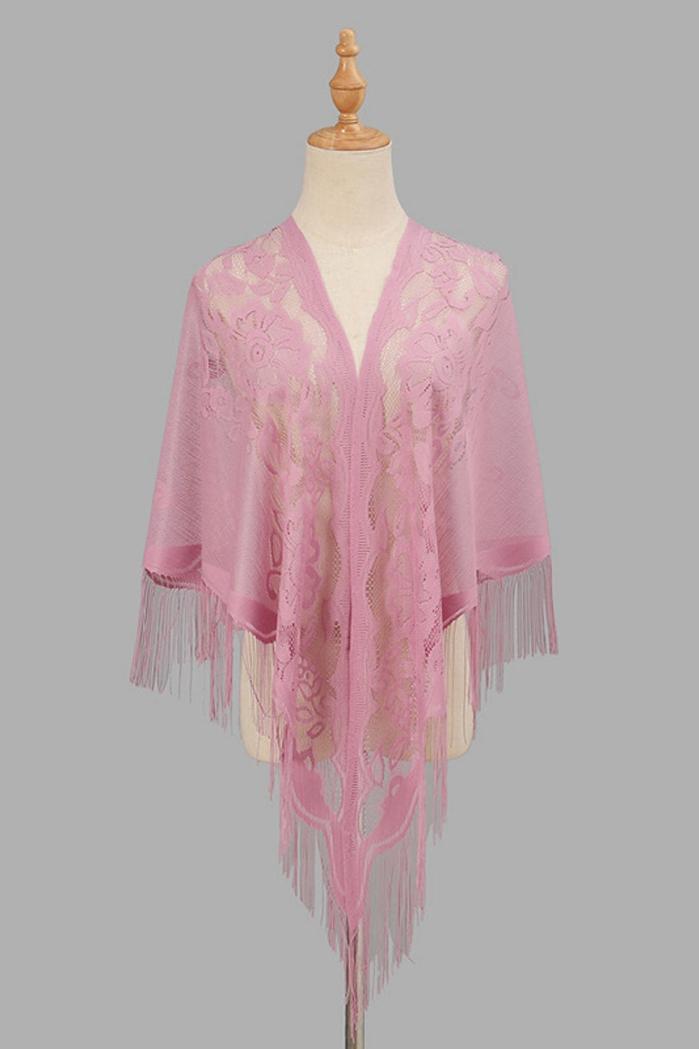Open Front Floral Evening Wrap with Fringe