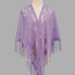 Open Front Floral Evening Wrap with Fringe