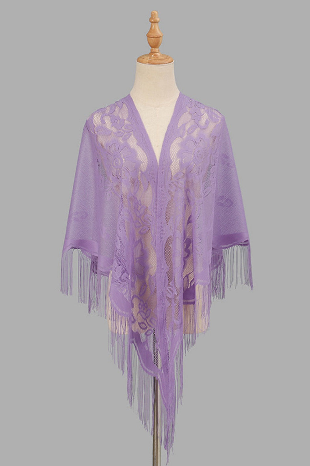 Open Front Floral Evening Wrap with Fringe