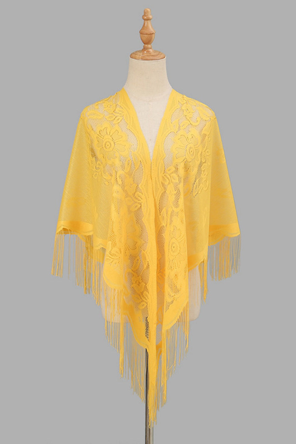 Open Front Floral Evening Wrap with Fringe
