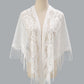 Open Front Floral Evening Wrap with Fringe