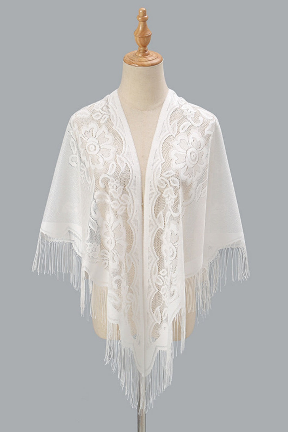 Open Front Floral Evening Wrap with Fringe