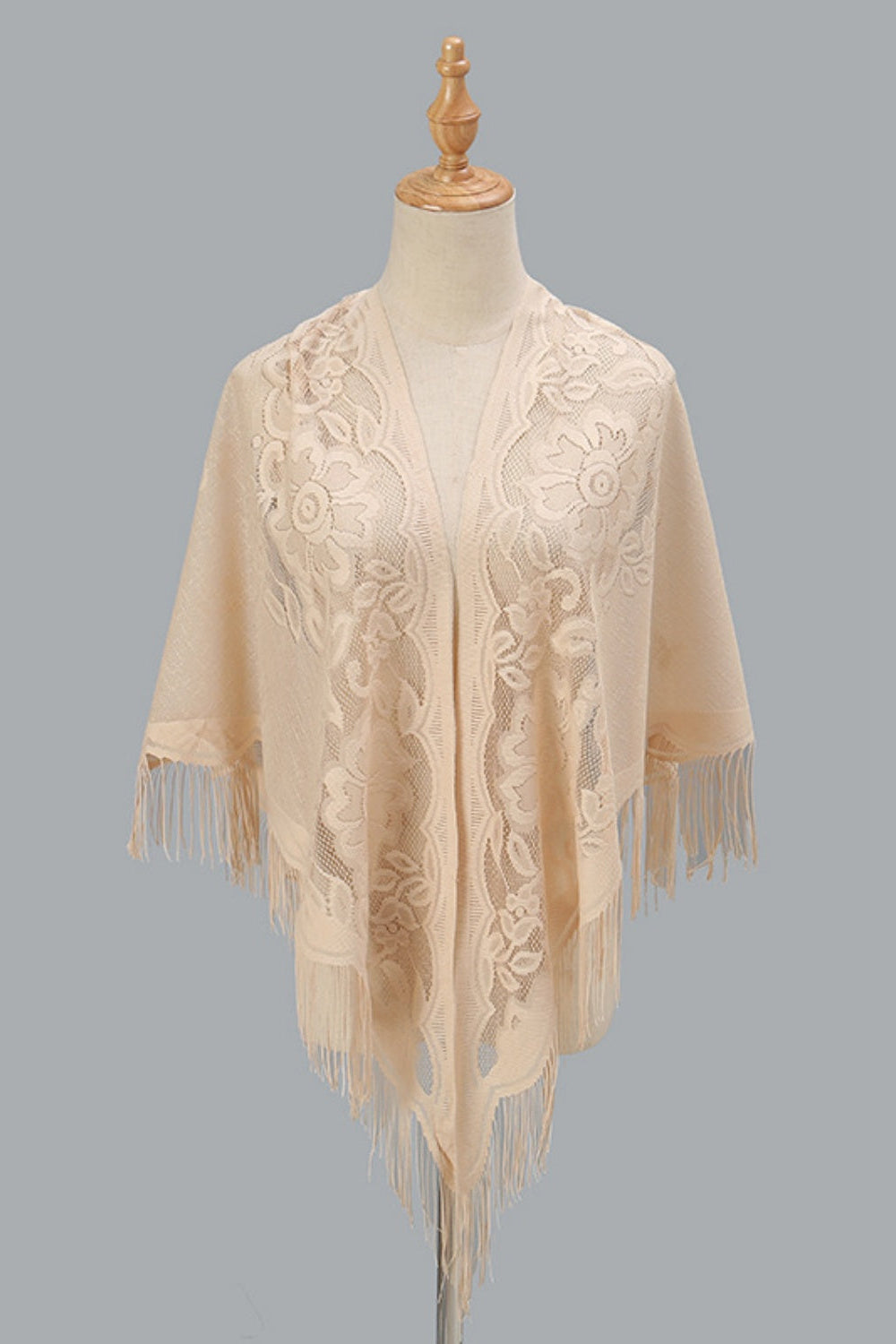 Open Front Floral Evening Wrap with Fringe