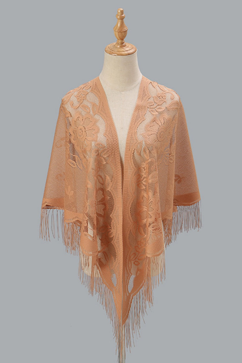 Open Front Floral Evening Wrap with Fringe