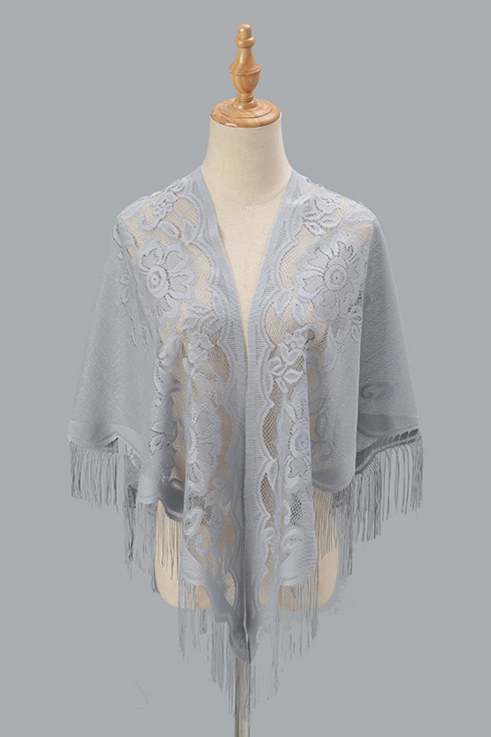 Open Front Floral Evening Wrap with Fringe