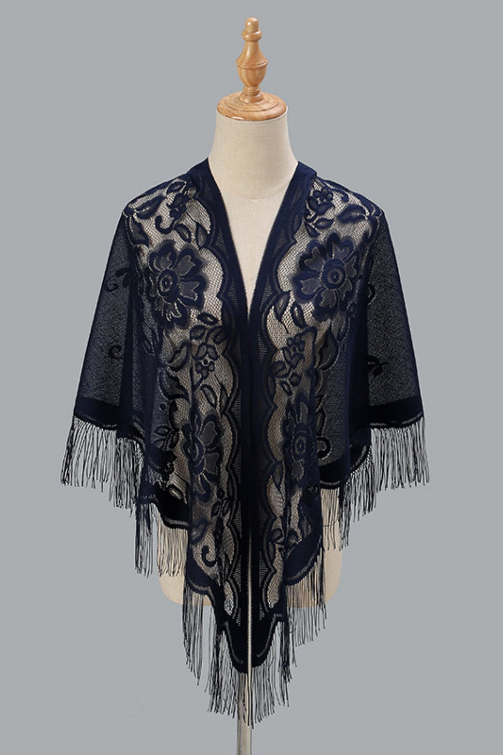 Open Front Floral Evening Wrap with Fringe
