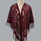 Open Front Floral Evening Wrap with Fringe