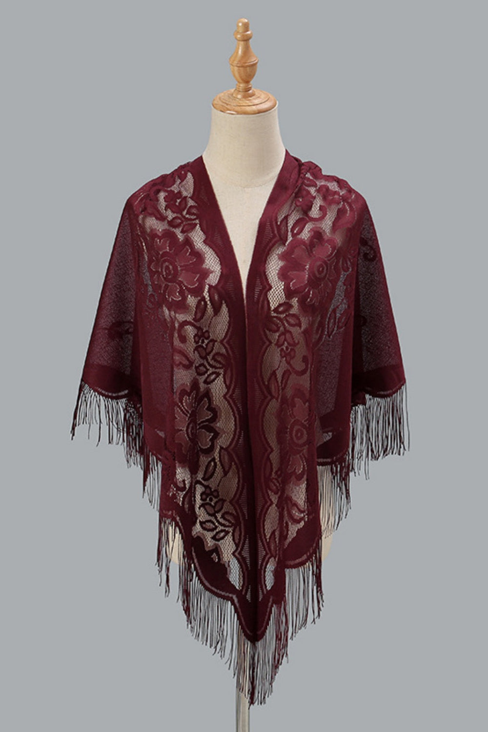 Open Front Floral Evening Wrap with Fringe
