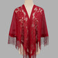 Open Front Floral Evening Wrap with Fringe