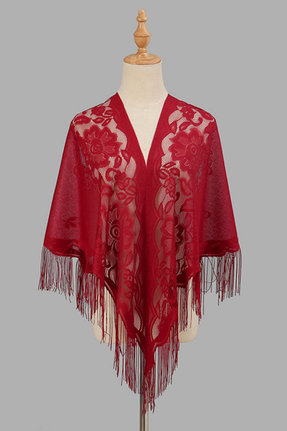 Open Front Floral Evening Wrap with Fringe