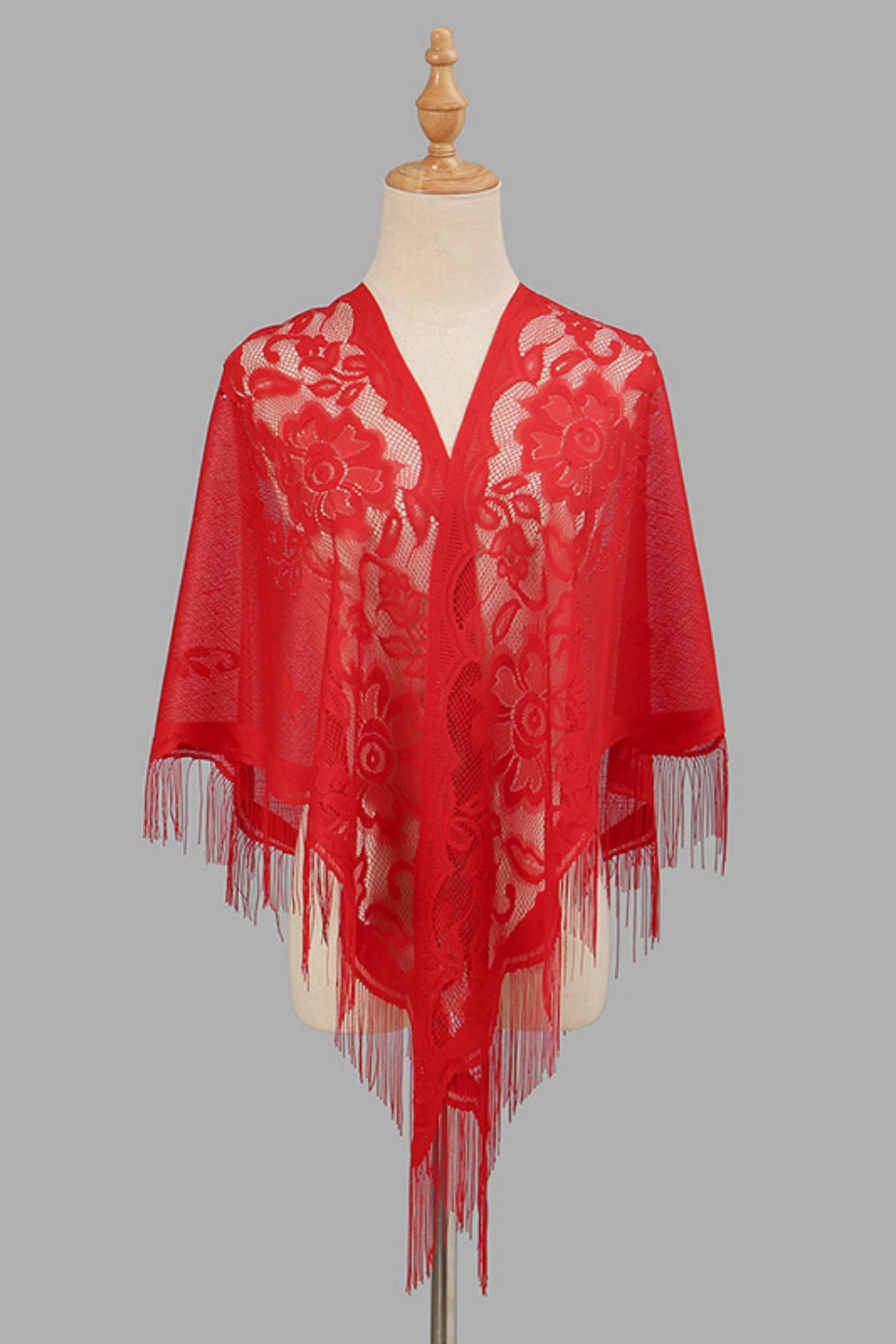 Open Front Floral Evening Wrap with Fringe