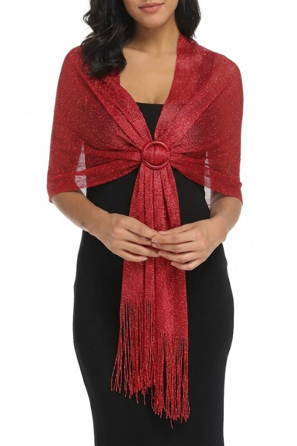 Sparkly Evening Wrap with Front Ring Closure and Fringe