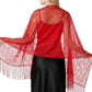 Sheer Floral Lace Evening Wrap with Fringe