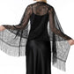 Sheer Floral Lace Evening Wrap with Fringe