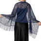 Sheer Floral Lace Evening Wrap with Fringe