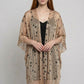 Open Front Leopard Print Kimono Wrap with Fringe
