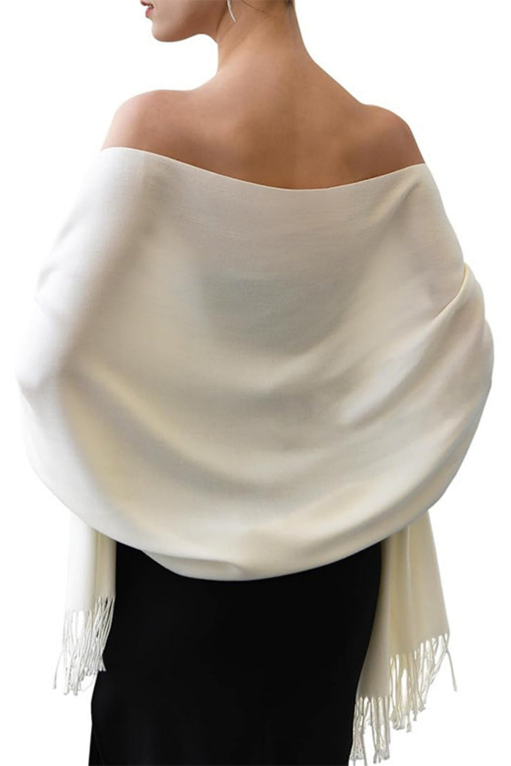 Solid Soft Evening Wrap with Fringe