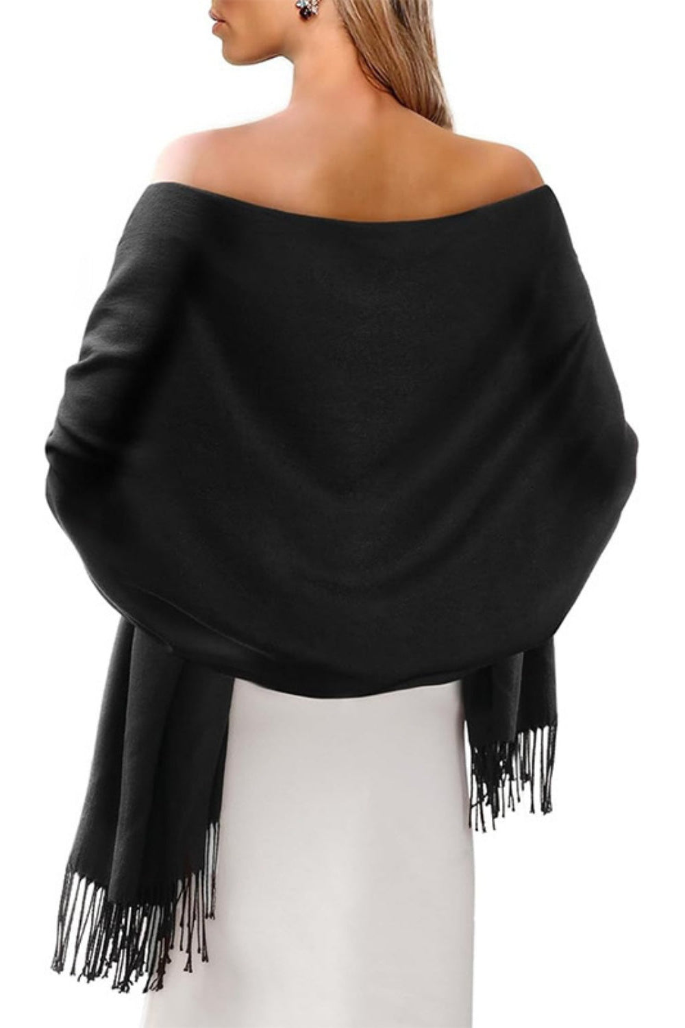 Solid Soft Evening Wrap with Fringe