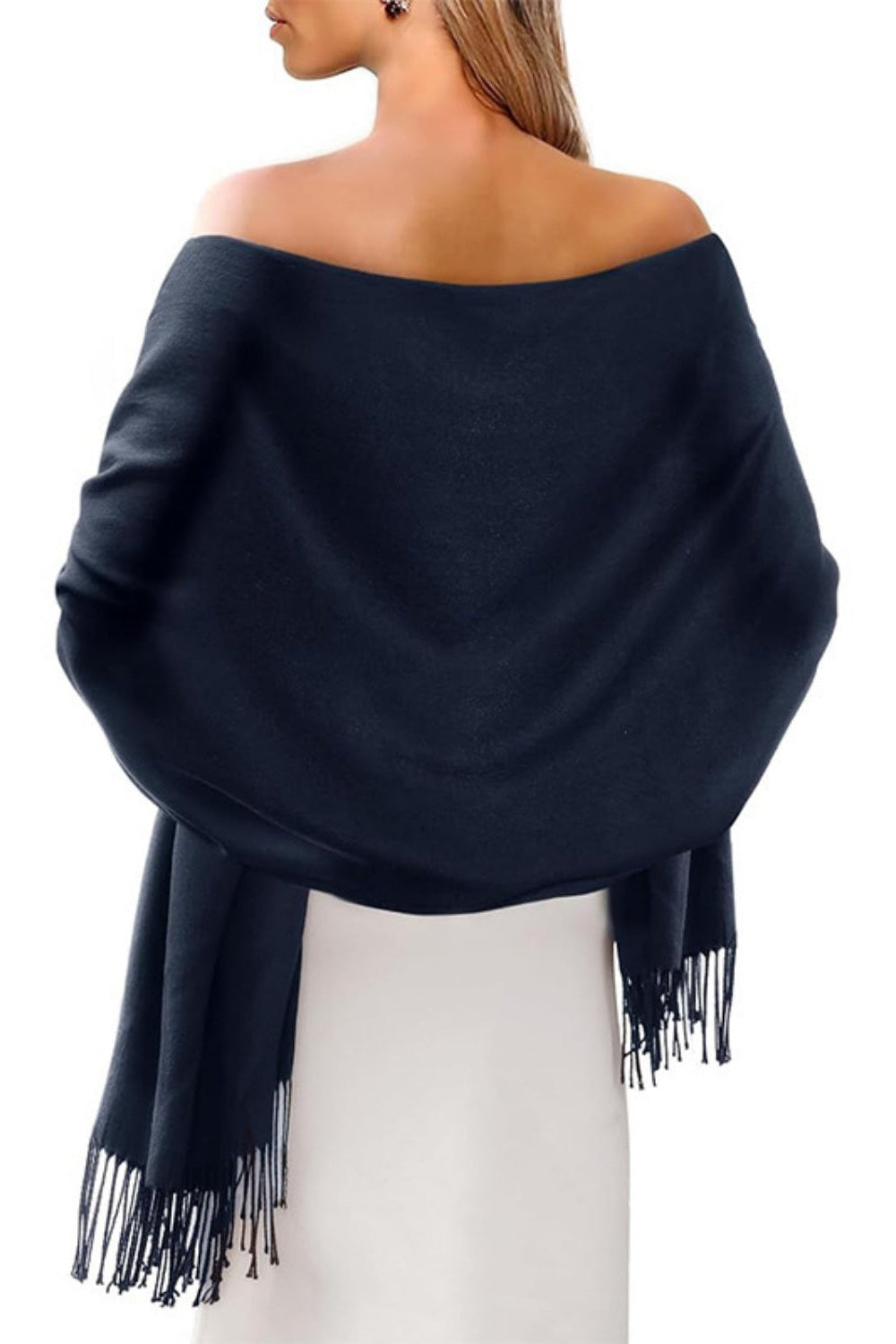 Solid Soft Evening Wrap with Fringe