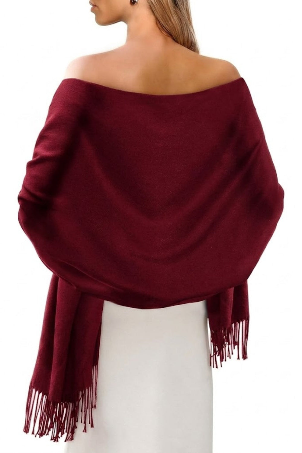 Solid Soft Evening Wrap with Fringe