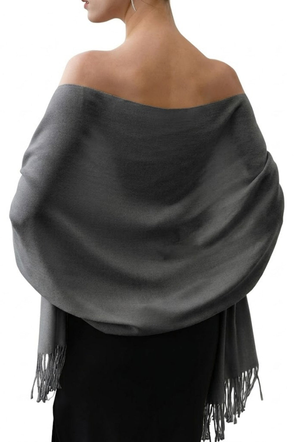 Solid Soft Evening Wrap with Fringe