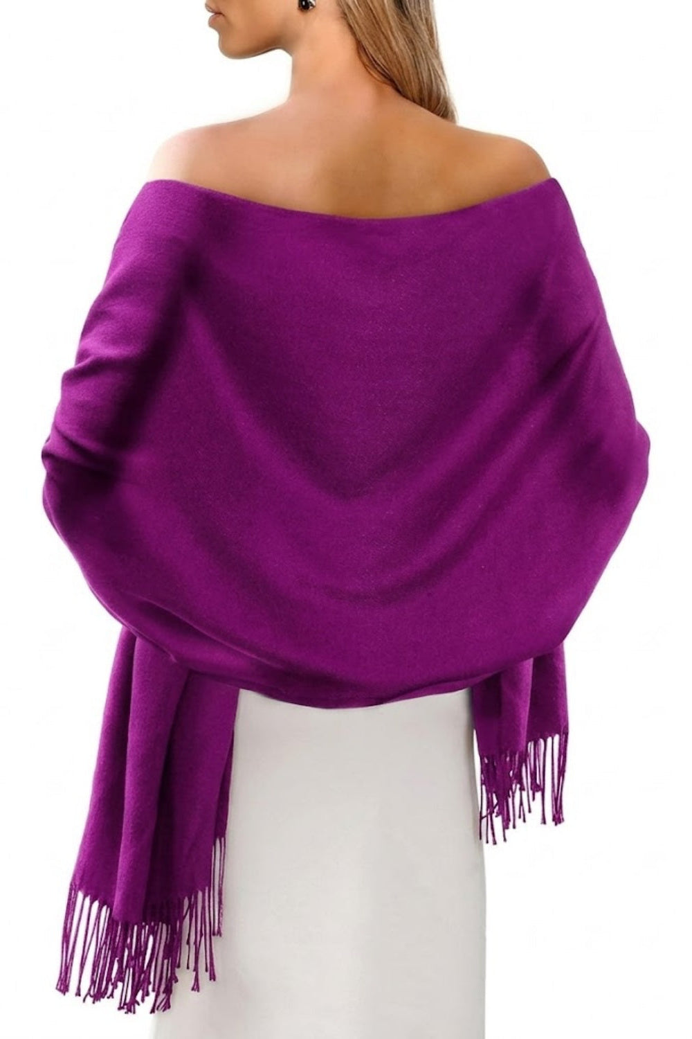 Solid Soft Evening Wrap with Fringe