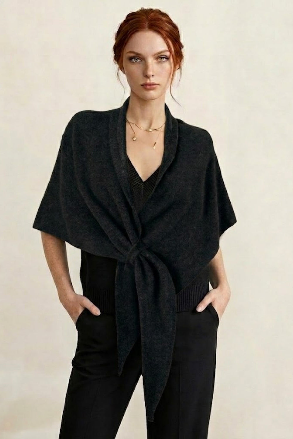 Soft Knit Evening Wrap with Front Tie