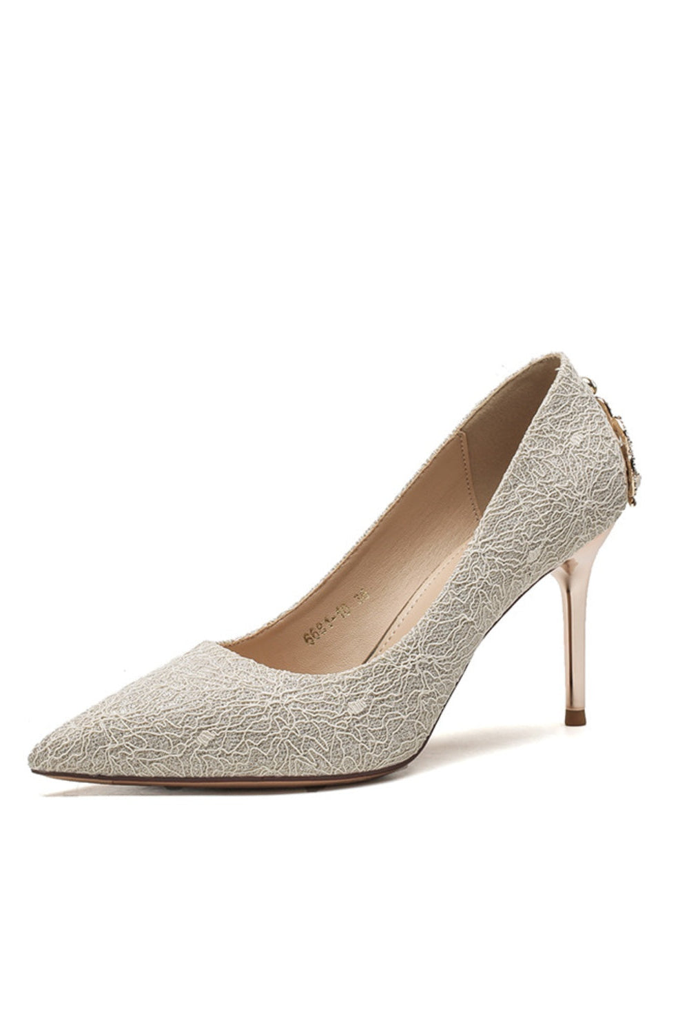 Beige Lace Pointed Toe Back Buckle Stiletto Pumps