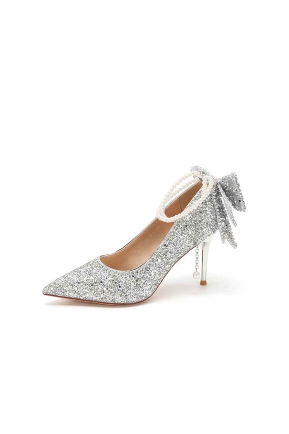 Silver Glitter Pearl Bow Stiletto Pumps