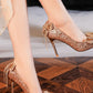 Gold Glitter Rhinestone Flower Stiletto Pumps