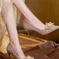 Gold Glitter Rhinestone Bow Stiletto Pumps